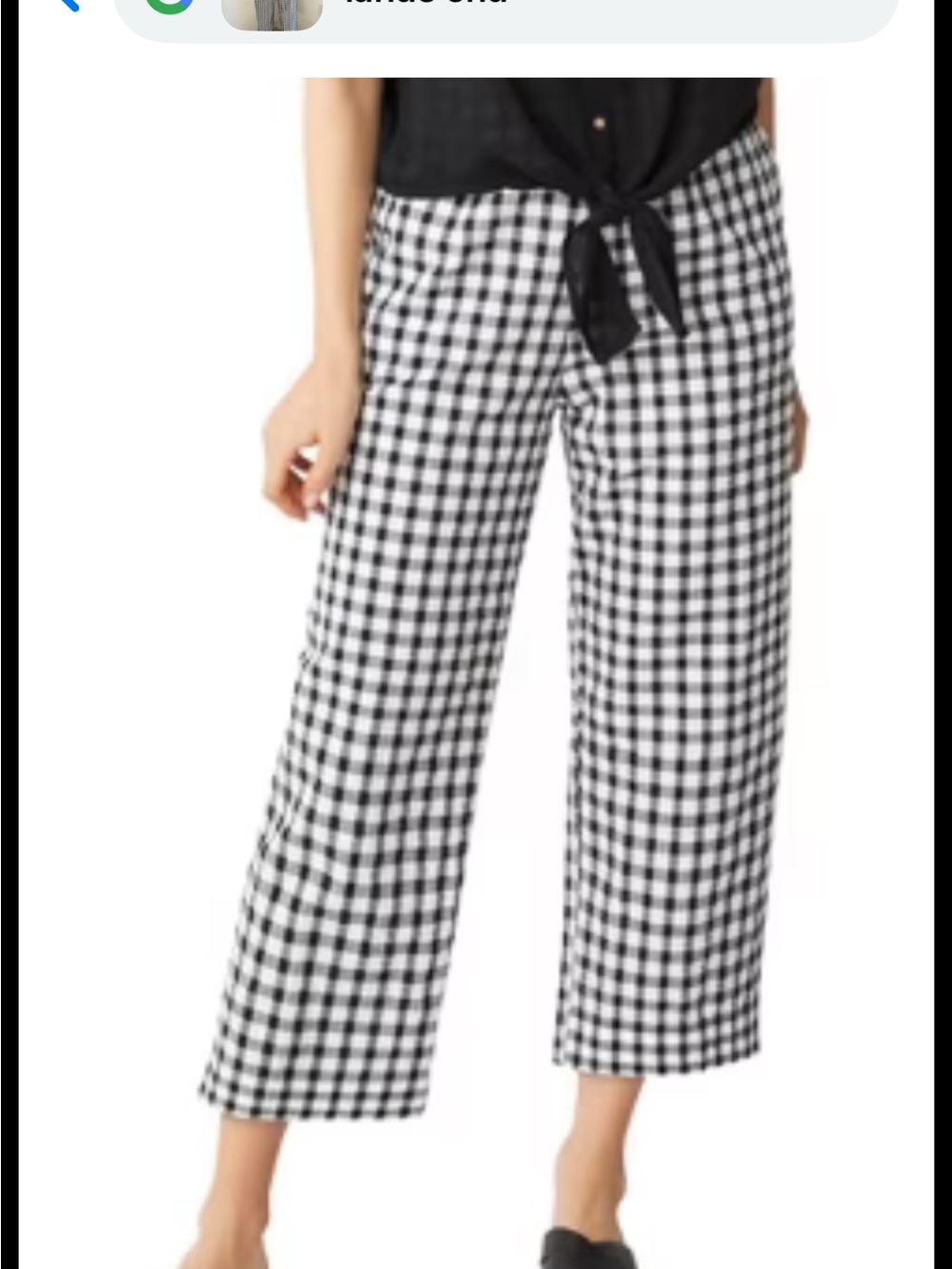NWT Lands End Women’s Black and White Gingham Cropped Pants Size 16